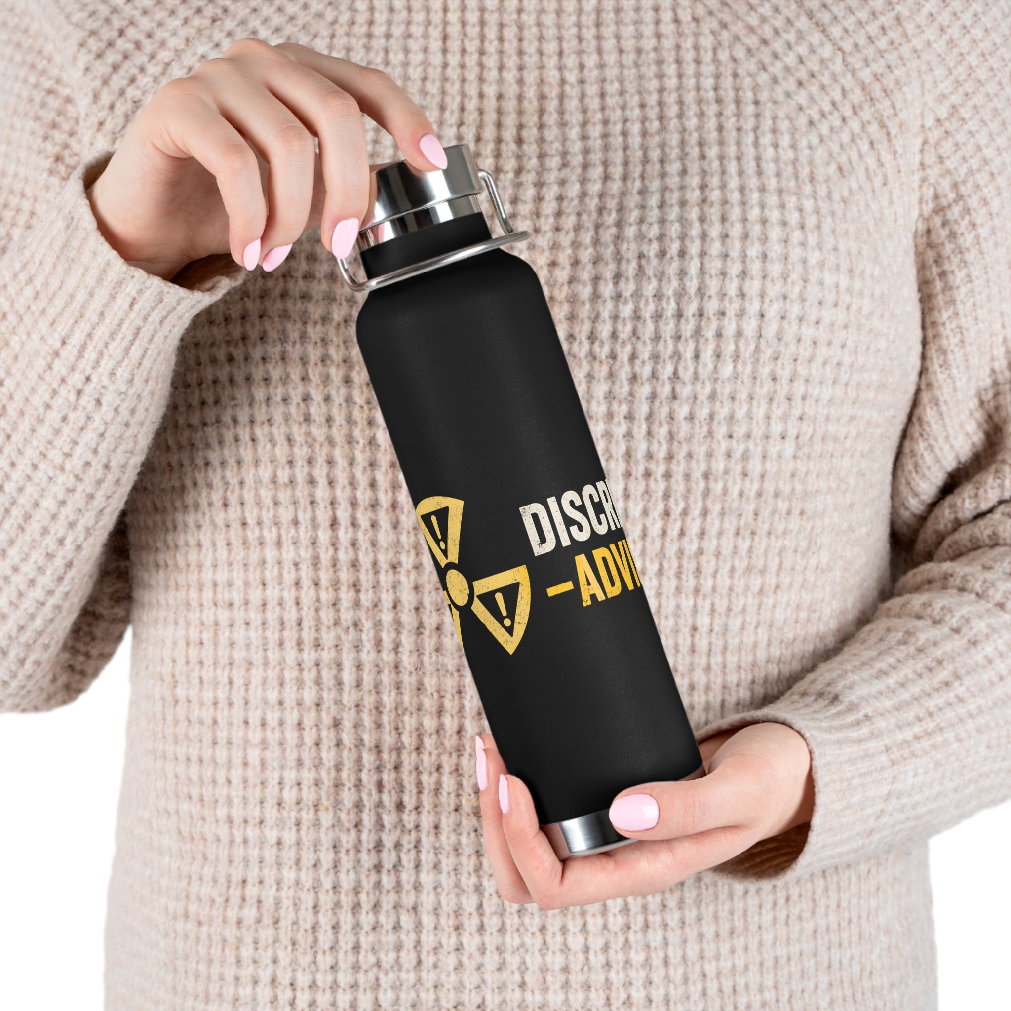 Insulated 22oz Water Bottle — 'Discretion Advised' Radiation Icon Stainless Vacuum Bottle