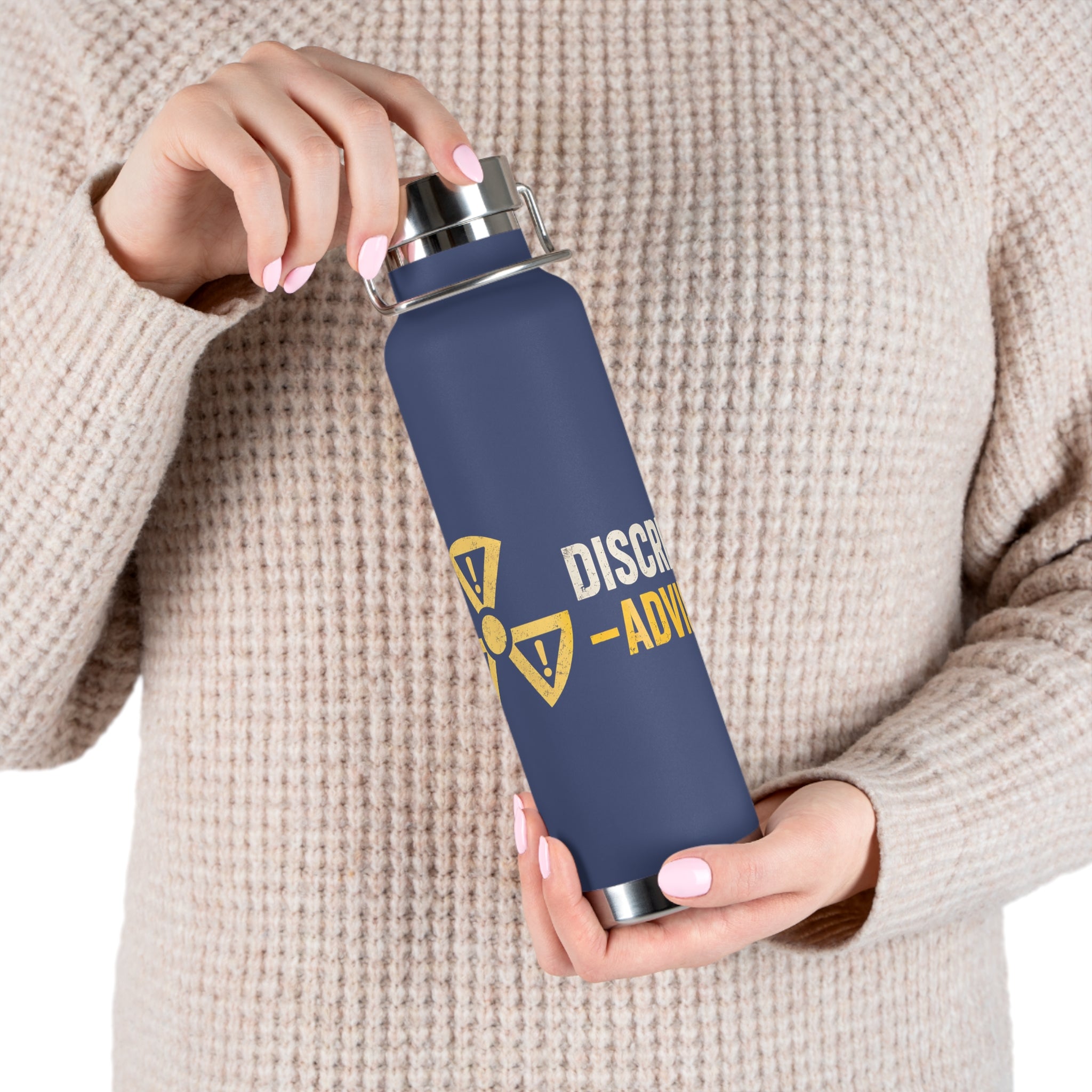 Insulated 22oz Water Bottle — 'Discretion Advised' Radiation Icon Stainless Vacuum Bottle