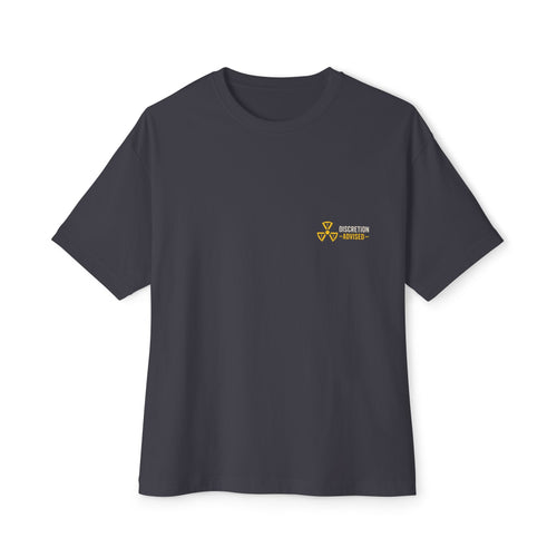 Chaos Tee — 'Education Is Awesome' Minimal Chest Logo Boxy T‑Shirt