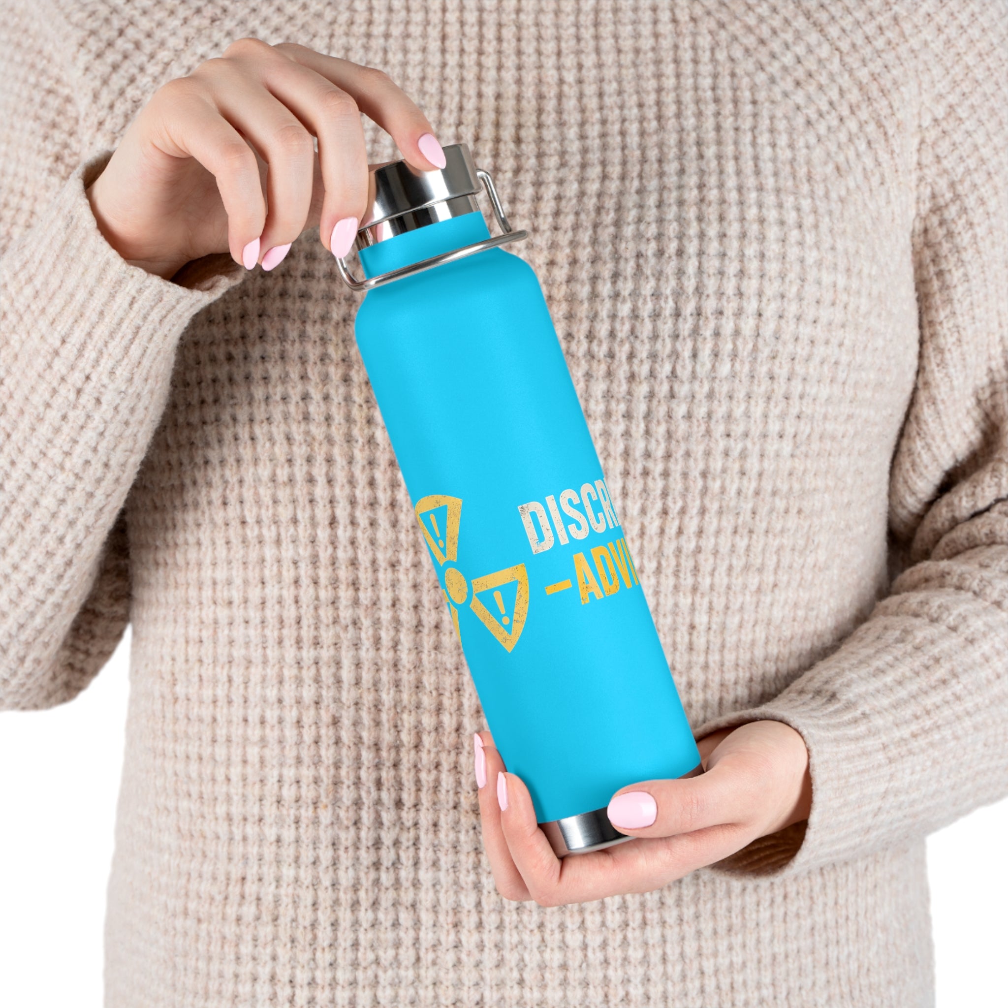 Insulated 22oz Water Bottle — 'Discretion Advised' Radiation Icon Stainless Vacuum Bottle