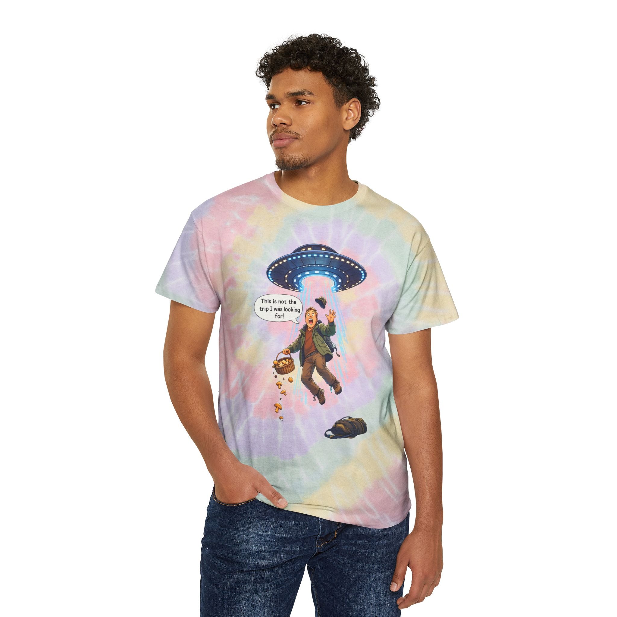 Spiral Tie-Dye Tee — UFO Abduction Pastel Graphic