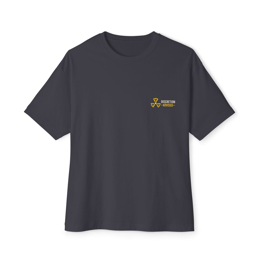 Iron Buffalo Design LLC — Small Gold 'Caution' Graphic Boxy T‑Shirt