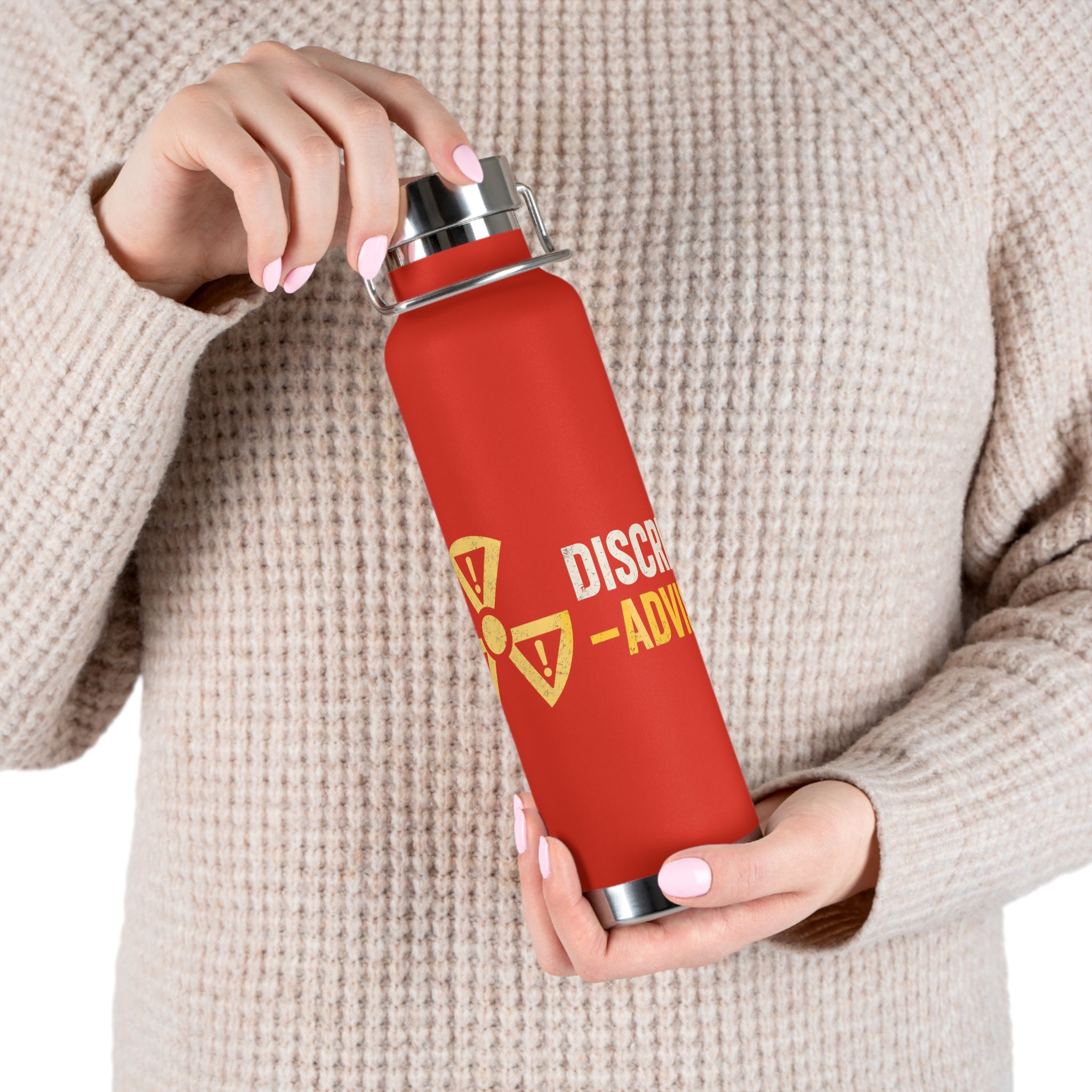 Insulated 22oz Water Bottle — 'Discretion Advised' Radiation Icon Stainless Vacuum Bottle