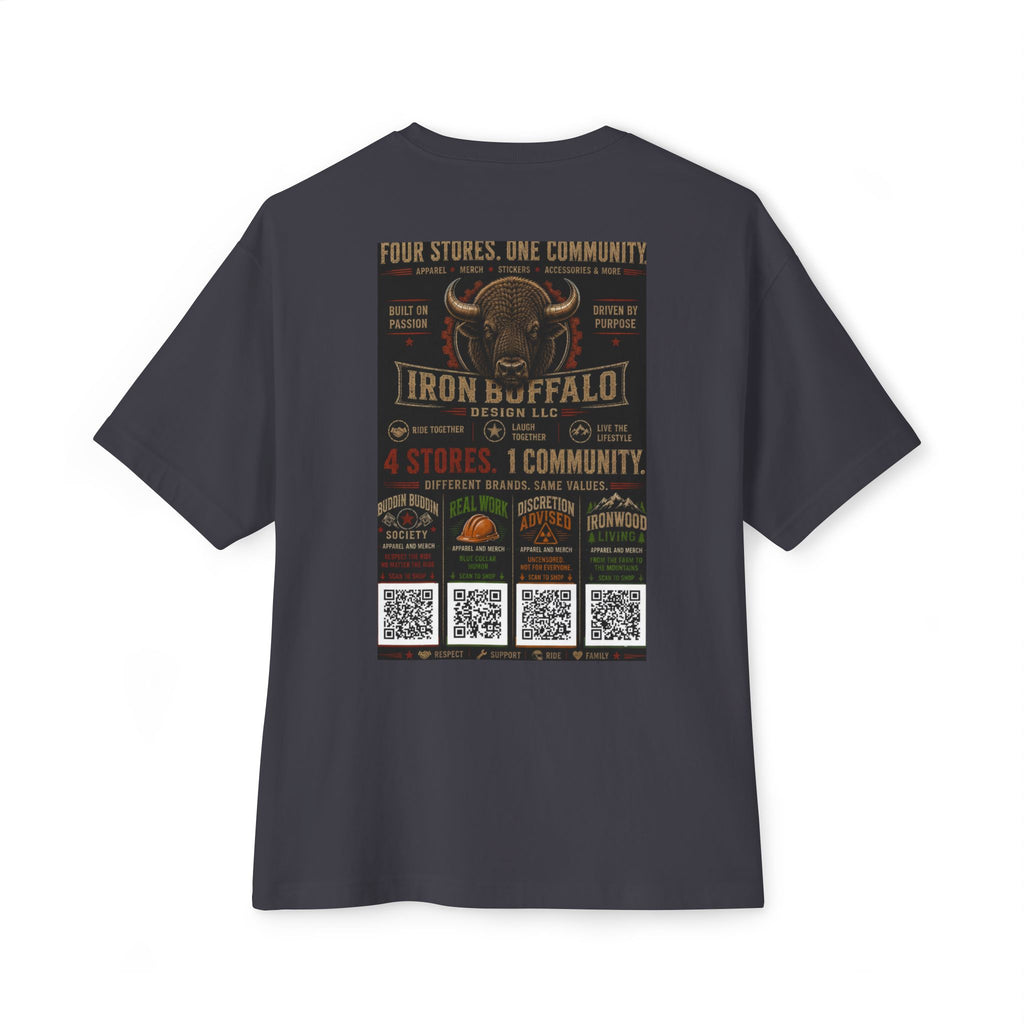 Iron Buffalo Design LLC — Small Gold 'Caution' Graphic Boxy T‑Shirt
