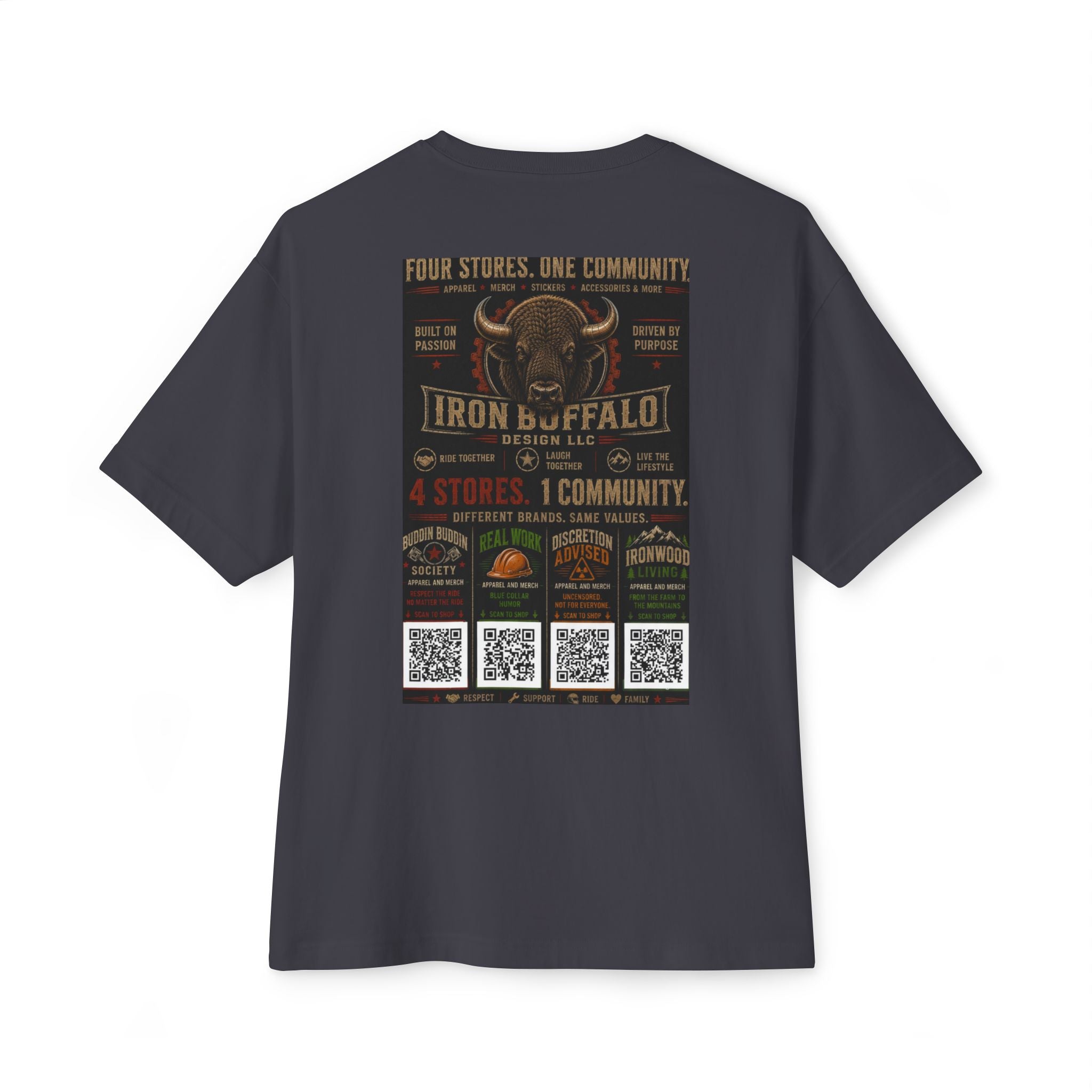 Iron Buffalo Design LLC — Small Gold 'Caution' Graphic Boxy T‑Shirt