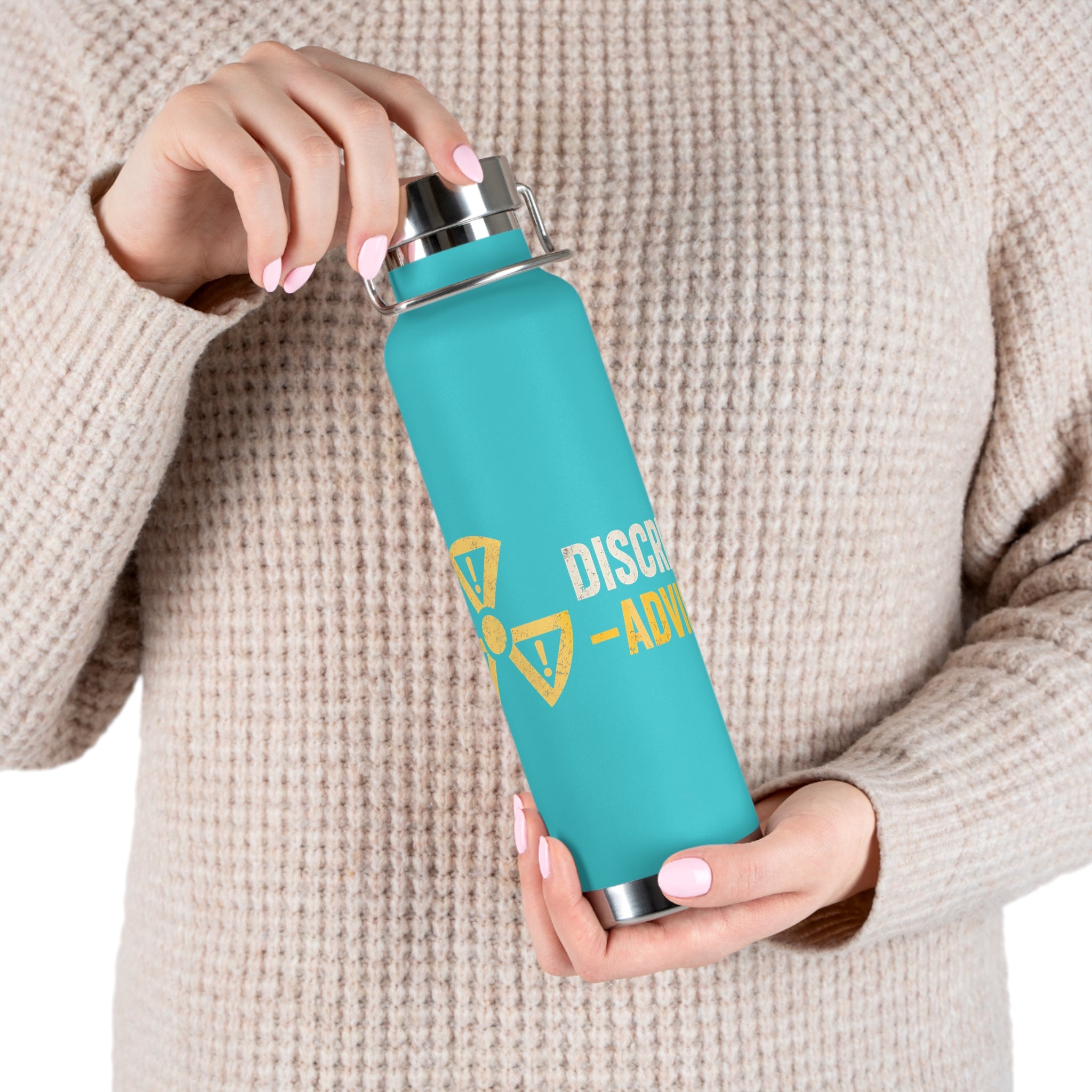 Insulated 22oz Water Bottle — 'Discretion Advised' Radiation Icon Stainless Vacuum Bottle
