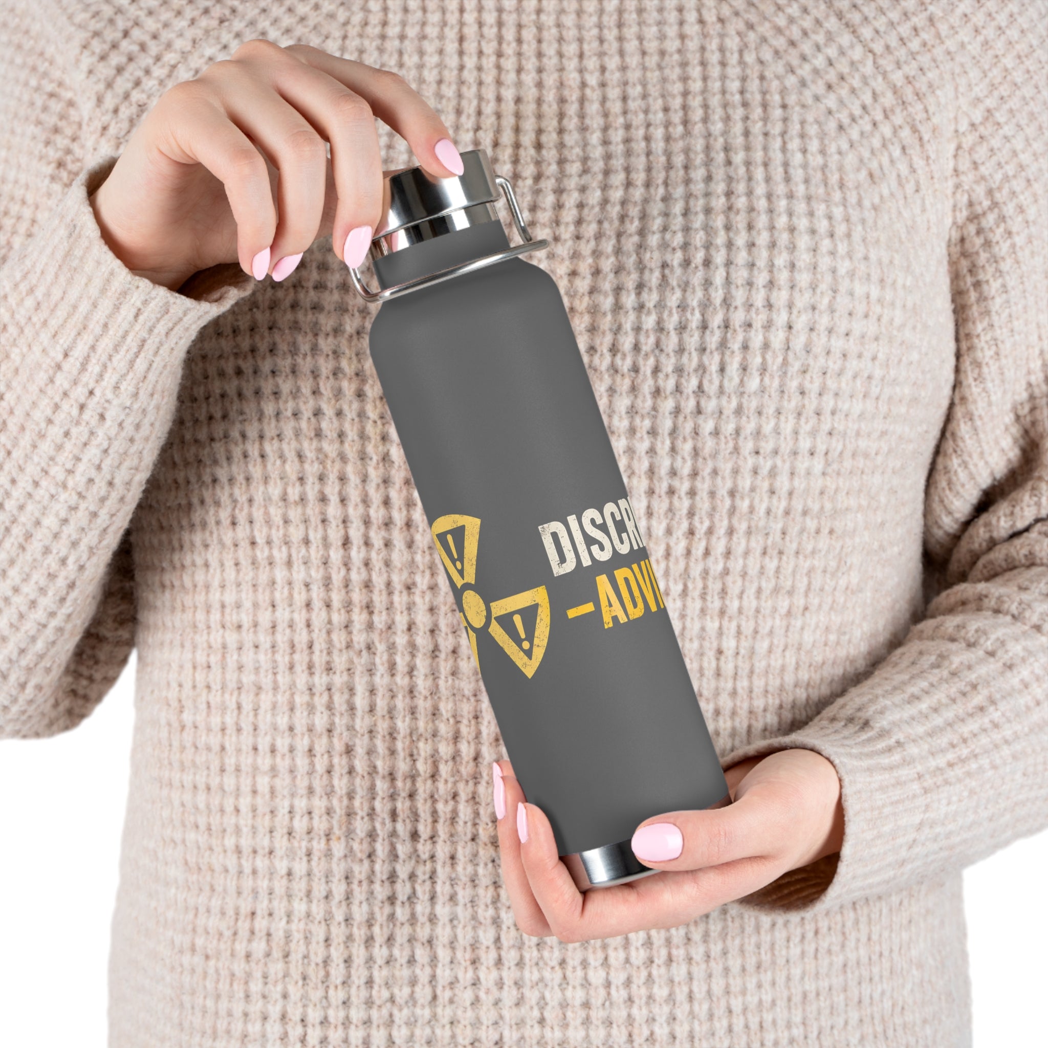 Insulated 22oz Water Bottle — 'Discretion Advised' Radiation Icon Stainless Vacuum Bottle