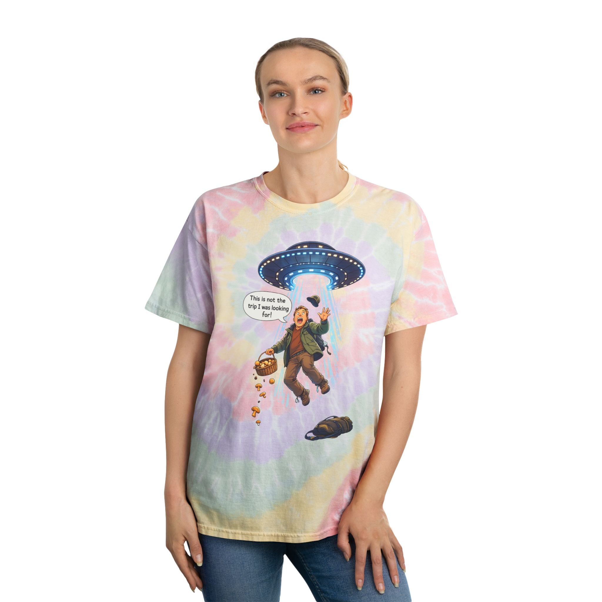 Spiral Tie-Dye Tee — UFO Abduction Pastel Graphic