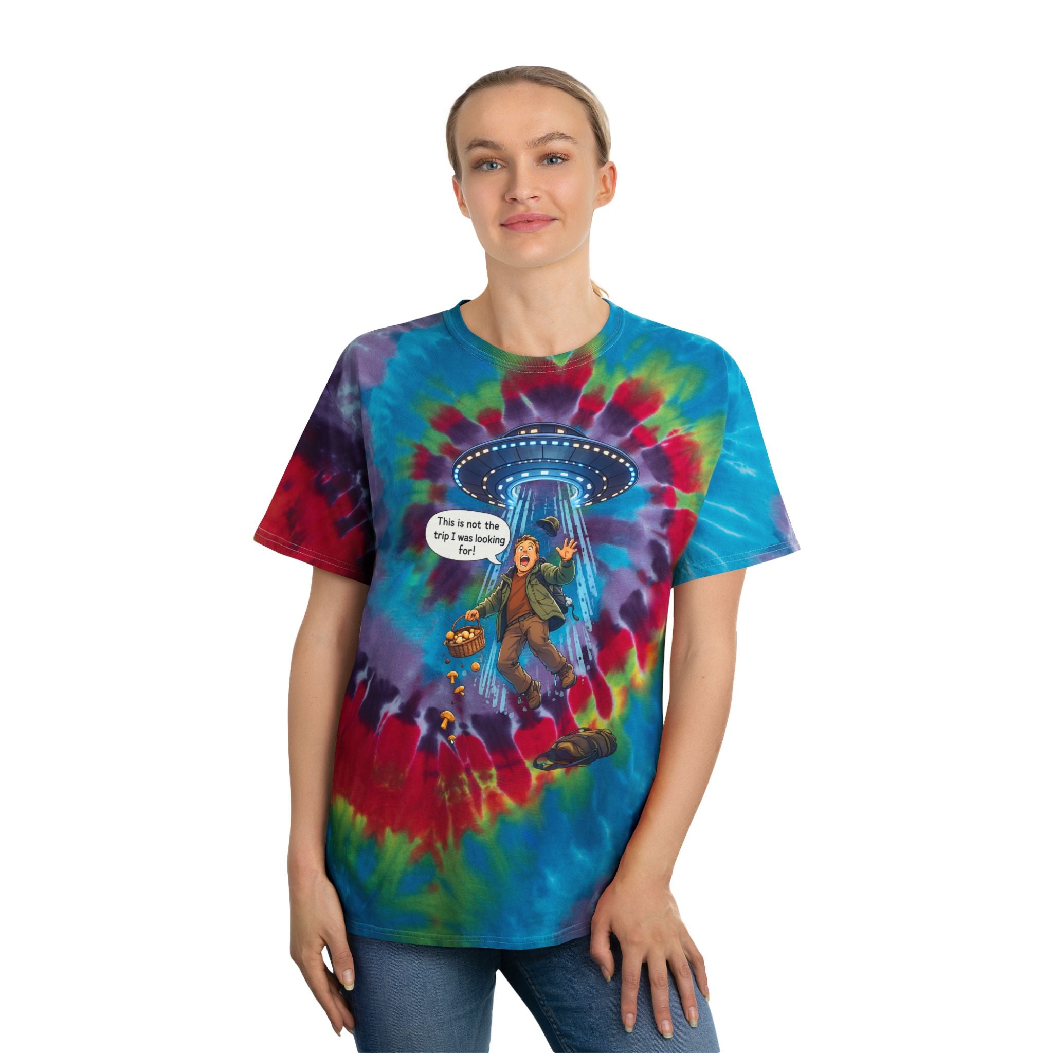 Spiral Tie-Dye Tee — UFO Abduction Pastel Graphic